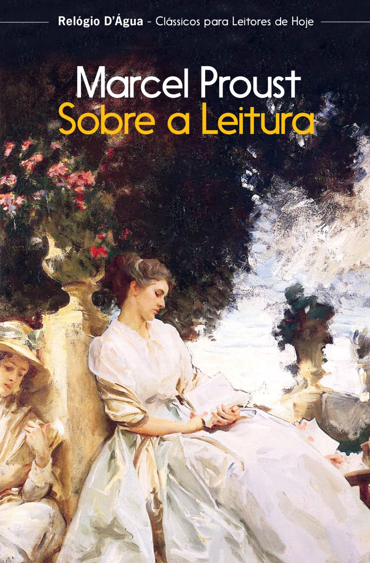 Sobre a Leitura Capa do livro 'Sobre a Leitura' de Marcel Proust com ilustração clássica de mulheres num jardim.