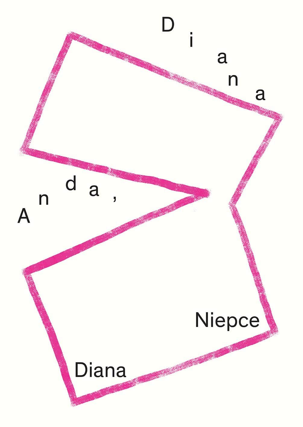 Anda, Diana - Diário Ficcional Desenho em linhas rosa com texto preto em fundo branco