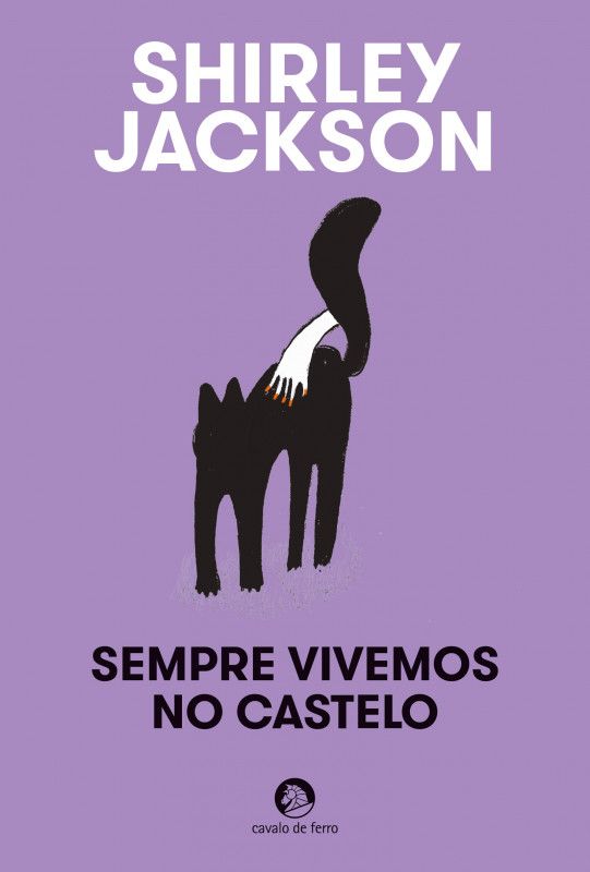 Sempre Vivemos no Castelo Capa de livro lilás com gato preto e texto em branco e preto