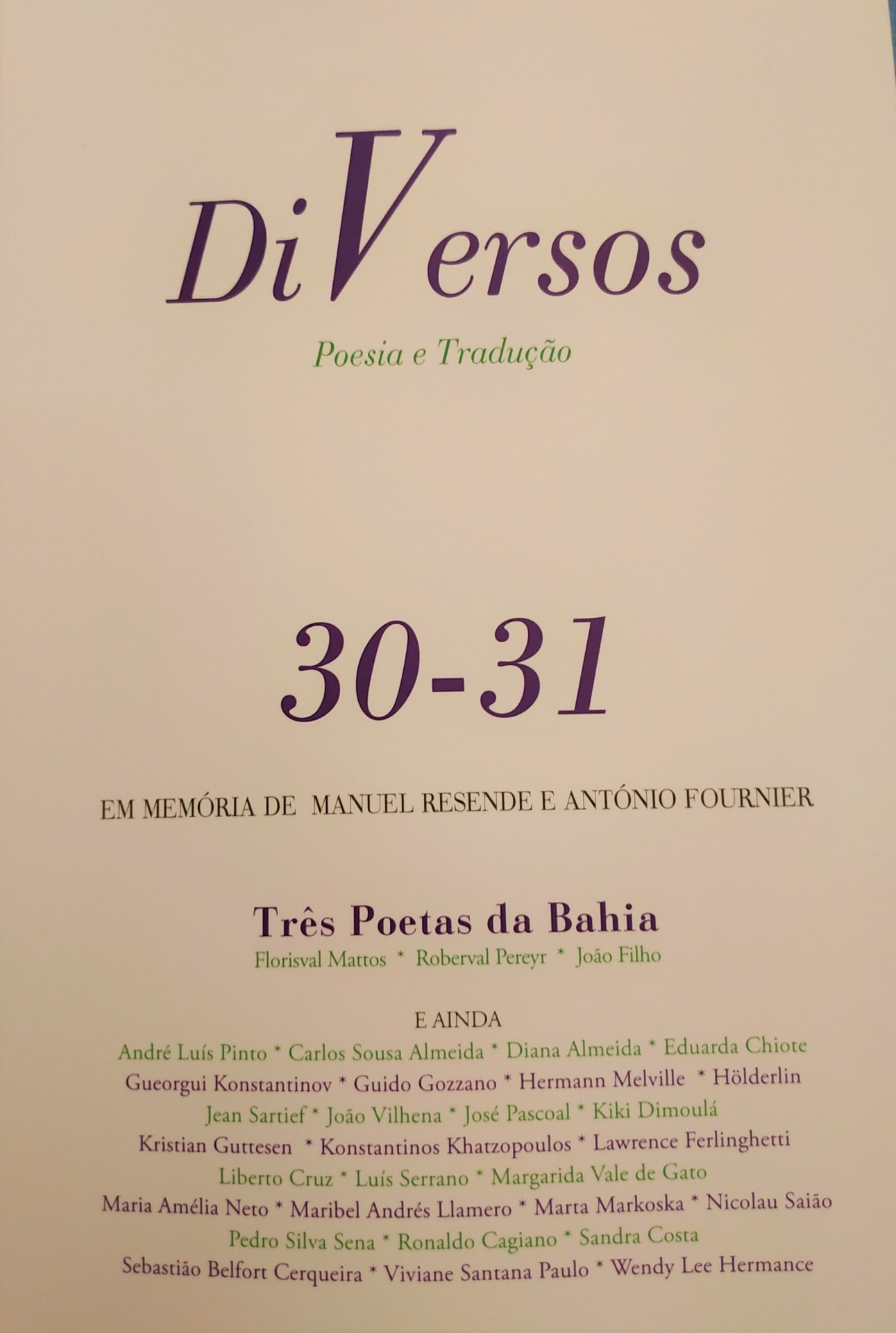 DiVersos 30-31 Título da revista DiVersos Poesia e Tradução e textos de homenagem com nomes de poetas