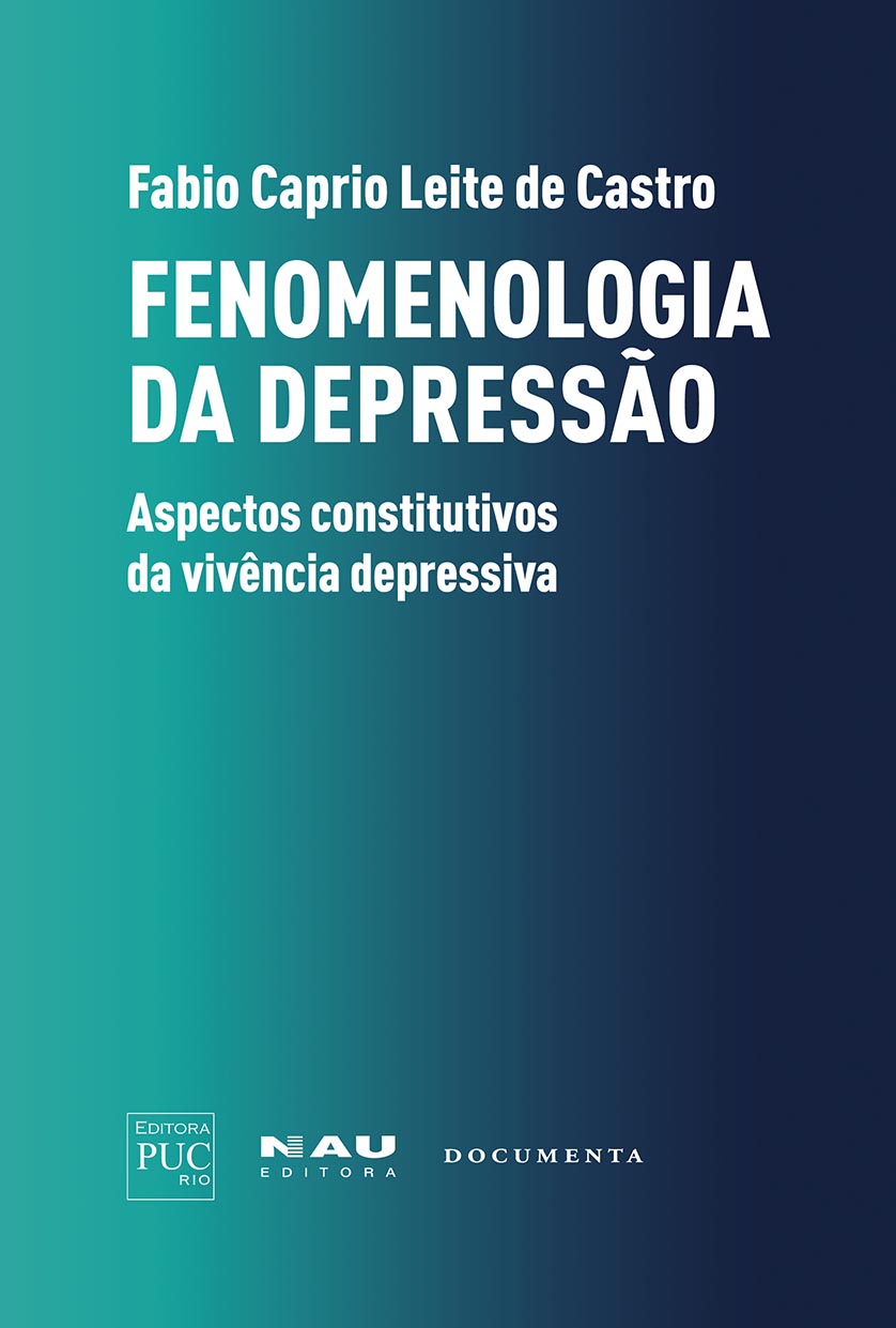 Fenomenologia da Depressão - Aspectos Constitutivos da Vivência Depressiva Capa azul de livro Fenomenologia da Depressão com texto branco
