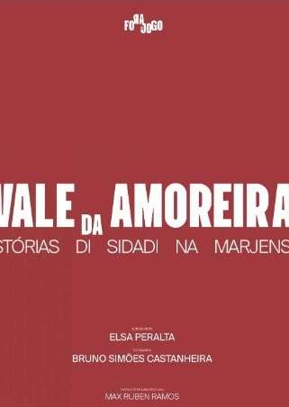 Vale da Amoreira, Stórias di Sidadi na Marjens capa com fundo vermelho e texto branco e amarelo VALE DA AMOREIRA e nomes de autores