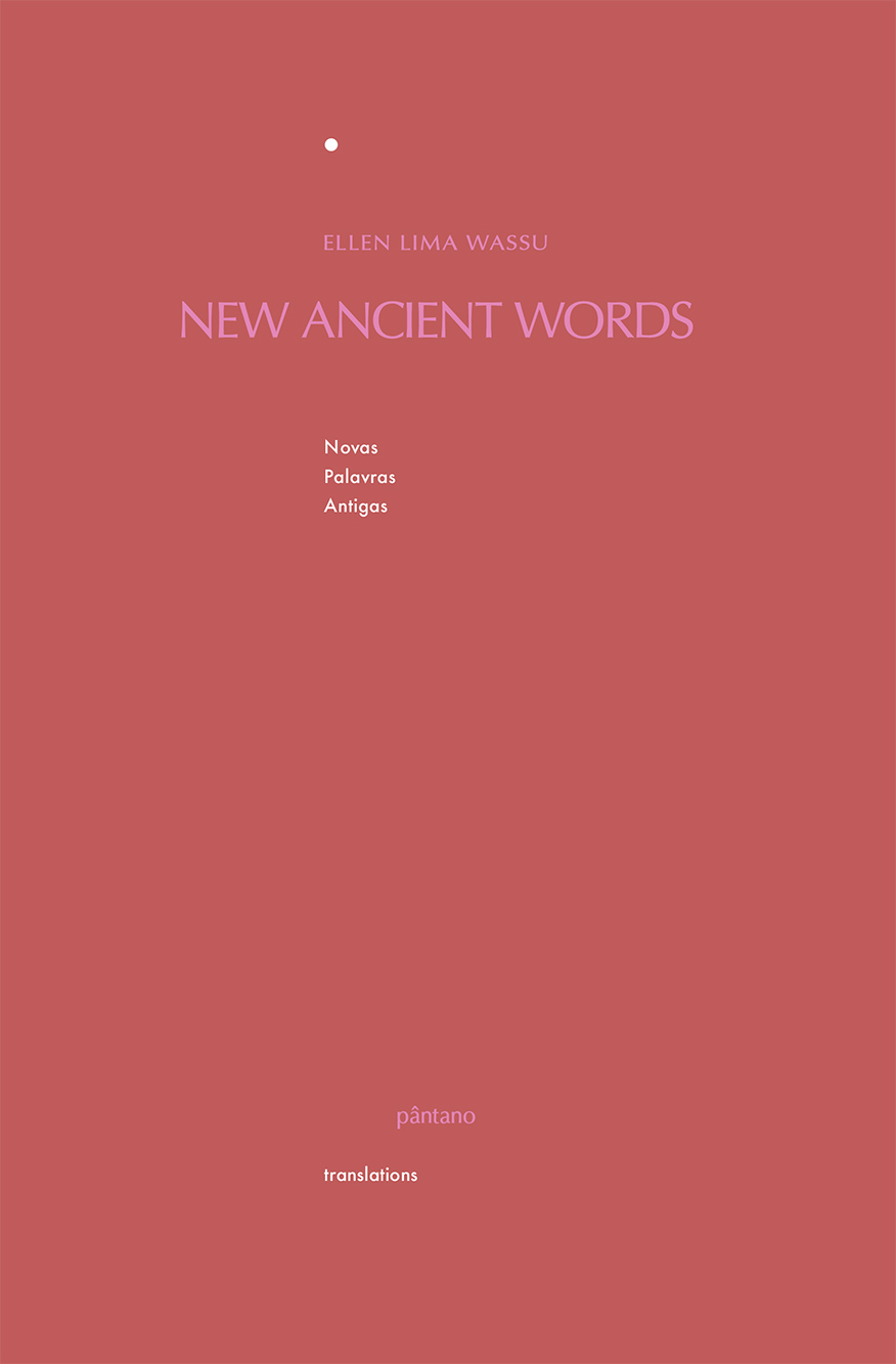 New Ancient Words Capa vermelha de livro com texto lilás e branco com título e autor