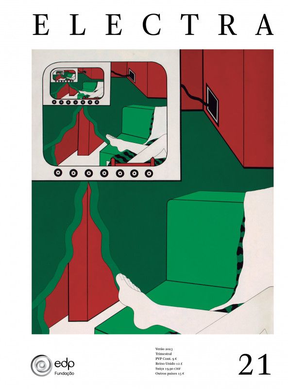 Electra Nº 21 - Verão 2023 Pôster da peça E L E C T R A com ilustração abstrata e texto em português.