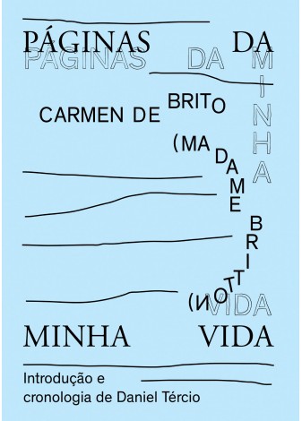 Páginas da Minha Vida - Memórias Capa de livro azul claro com texto em preto e cinzento e linhas horizontais e verticais pretas