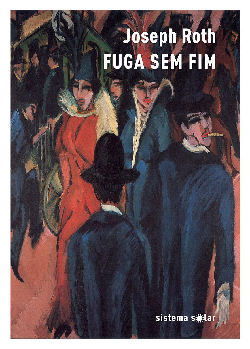 Fuga Sem Fim Capa do livro 'FUGA SEM FIM' de Joseph Roth com pintura de pessoas vestidas em roupas clássicas e chapéus.