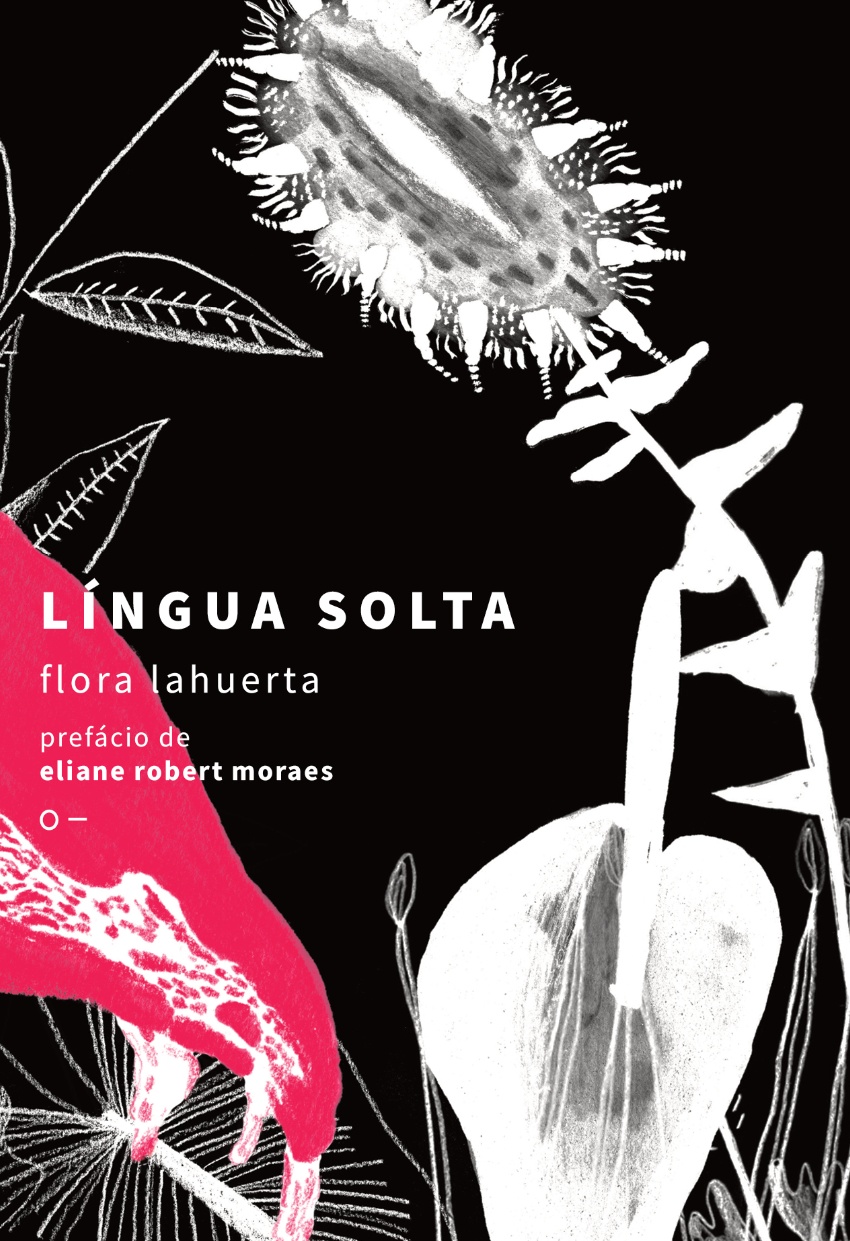 Língua solta Capa do livro 'Língua Solta' com ilustrações botânicas em preto, branco e vermelho