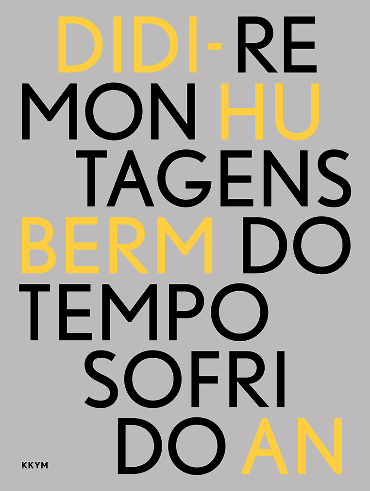 Cartaz minimalista com texto em preto e amarelo sobre fundo cinzento.