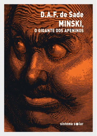 MINSKI, O Gigante dos Apeninos Capa de livro laranja com ilustração detalhada do rosto de um homem e texto em branco.