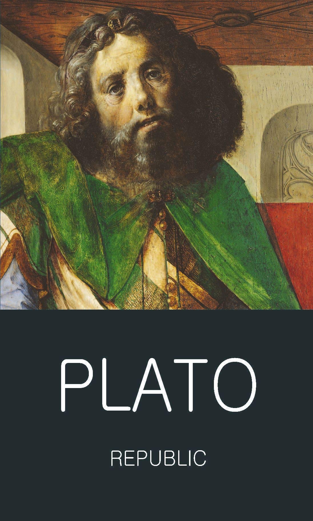 Republic Capa de livro com pintura clássica de homem de manto verde e texto PLATO REPUBLIC