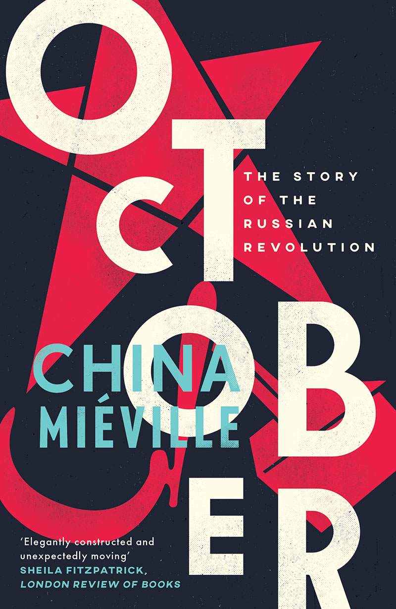 October: The Story of the Russian Revolution Capa de livro de fundo preto com estrela vermelha e texto em branco e azul