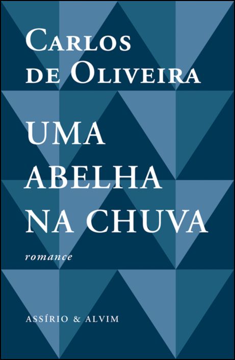 Uma Abelha na Chuva Capa de livro azul com padrão geométrico e texto em branco