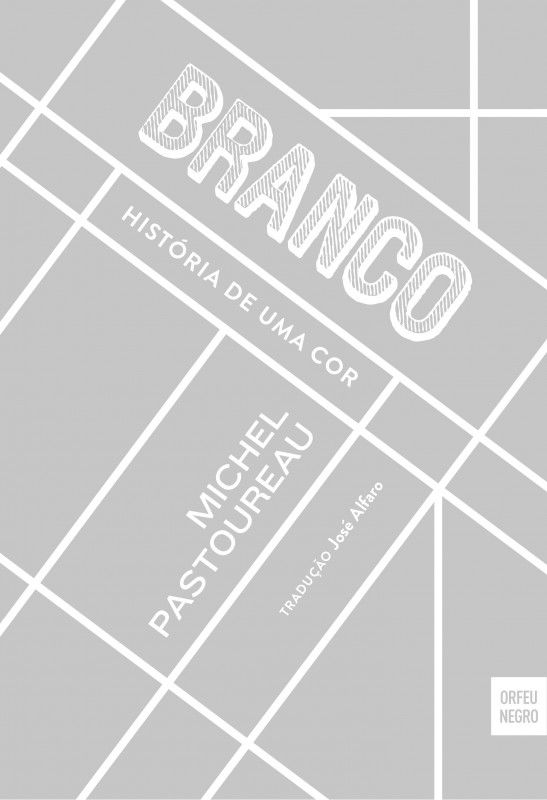 Branco - História de Uma Cor Capa de livro cinzenta com texto branco e design geométrico