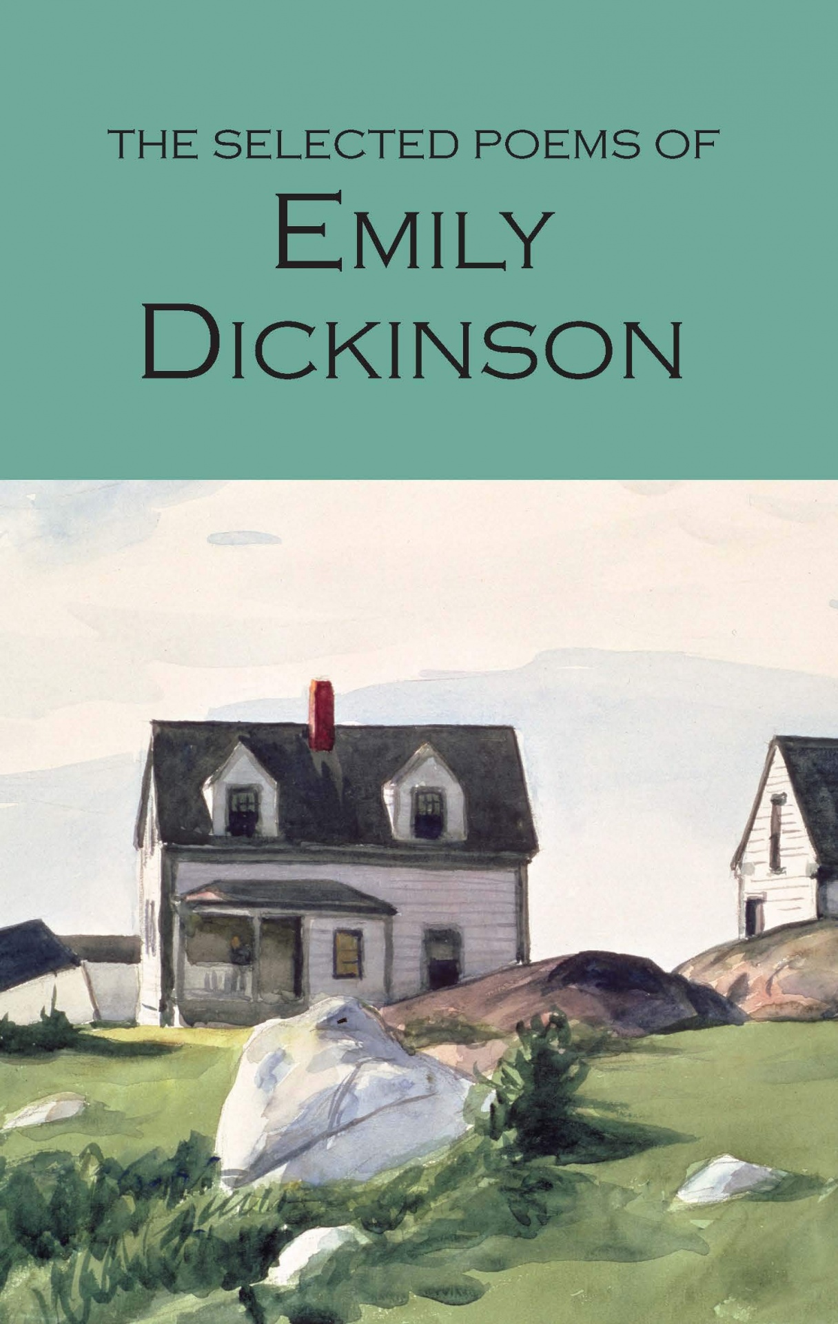The Selected Poems of Emily Dickinson Capa de livro com ilustração de casa branca e texto THE SELECTED POEMS OF EMILY DICKINSON