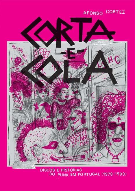 Corta-e-Cola / Punk Comix Capa de livro com pessoas punk desenhadas, texto em rosa e preto