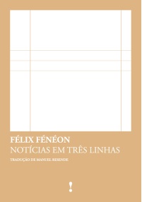 Notícias em Três Linhas Capa de livro castanha com linhas abstratas brancas e texto
