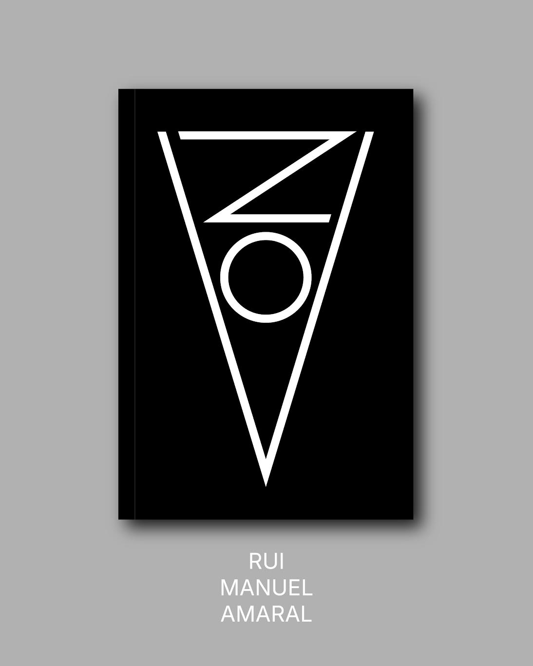 ZOV Capa de livro preta com design gráfico branco e texto RUI MANUEL AMARAL.