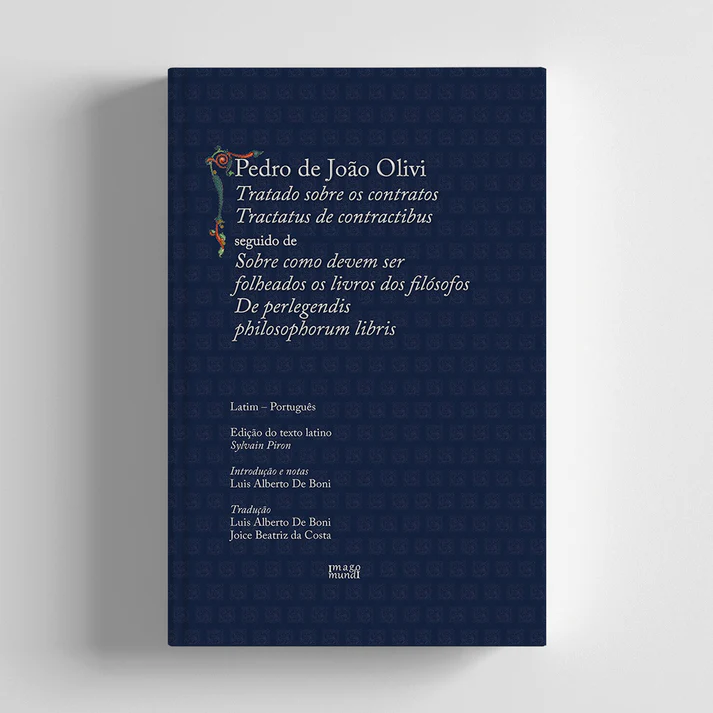Tratado sobre os Contratos / Tractatus de contractibus Livro de capa dura azul escura com texto branco e detalhes decorativos na capa