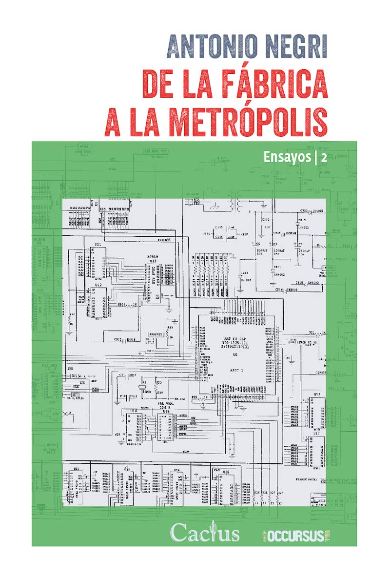 De La Fábrica A la metrópolis Capa de livro com esquema técnico e texto em vermelho e cinzento