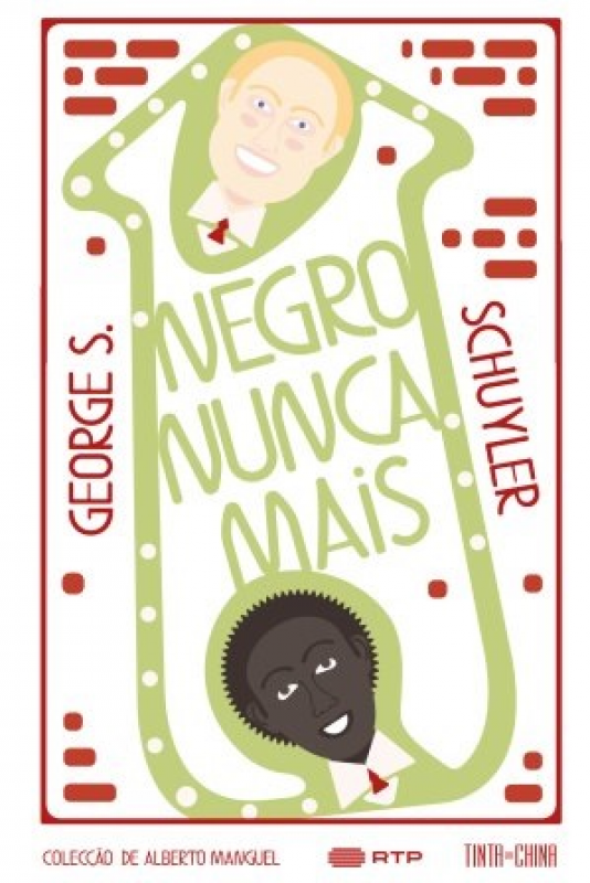 Negro Nunca Mais Design gráfico com texto 'NEGRO NUNCA MAIS' e rostos estilizados em fundo branco com detalhes vermelhos e verdes