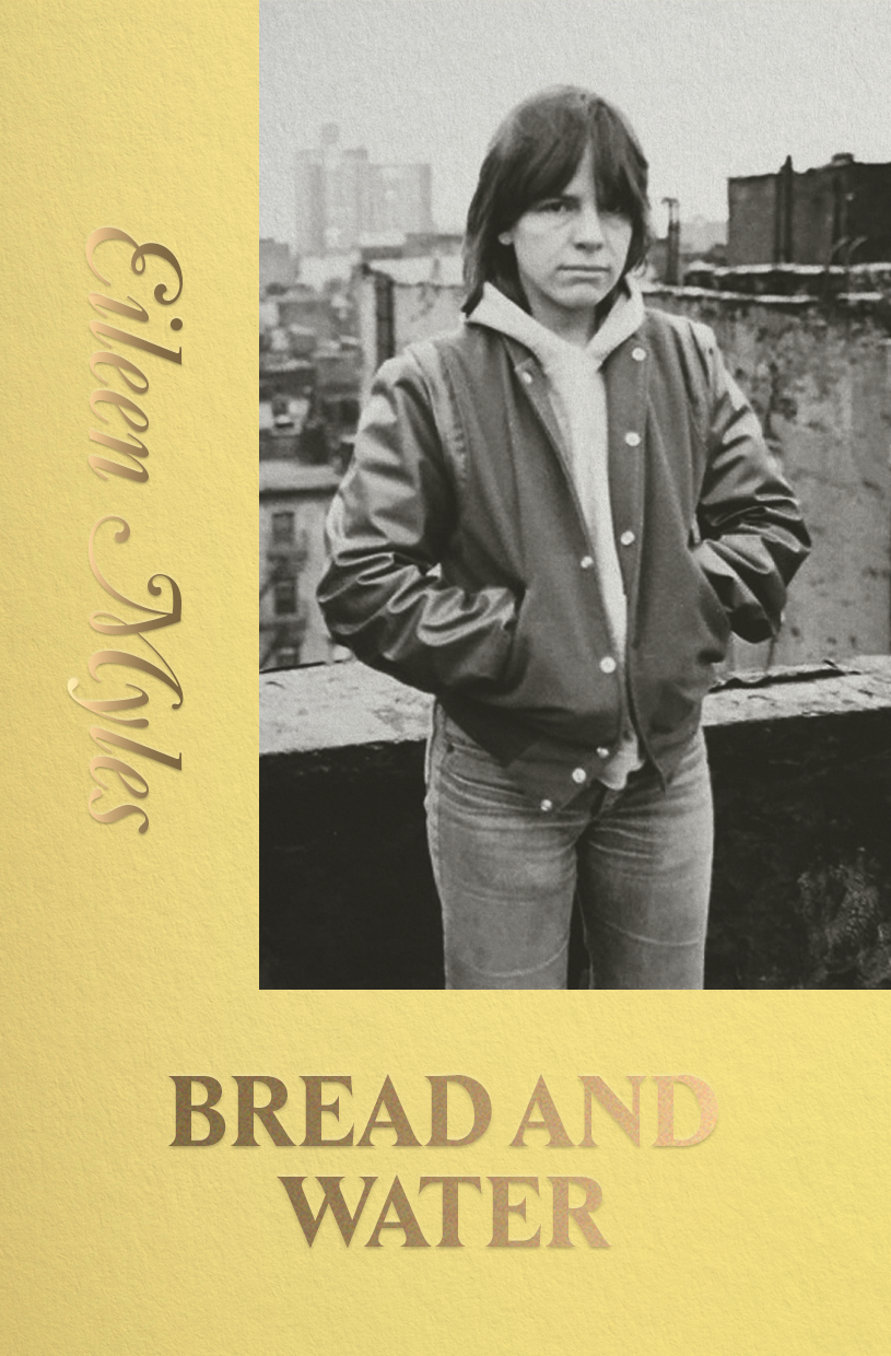 Bread and Water Capa de livro com fotografia em preto e branco e texto em amarelo e castanho