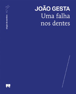 Uma falha nos dentes Capa de livro azul com texto branco e símbolos pequenos