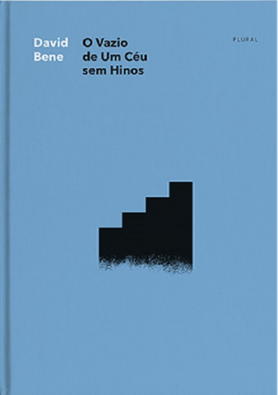 O Vazio de Um Céu Sem Hinos Capa de livro azul com texto preto e branco e ilustração preta abstrata