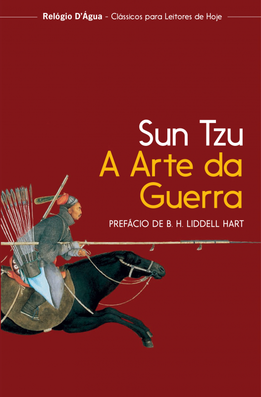 A Arte da Guerra Capa de livro vermelho com guerreiro a cavalo e título Sun Tzu A Arte da Guerra