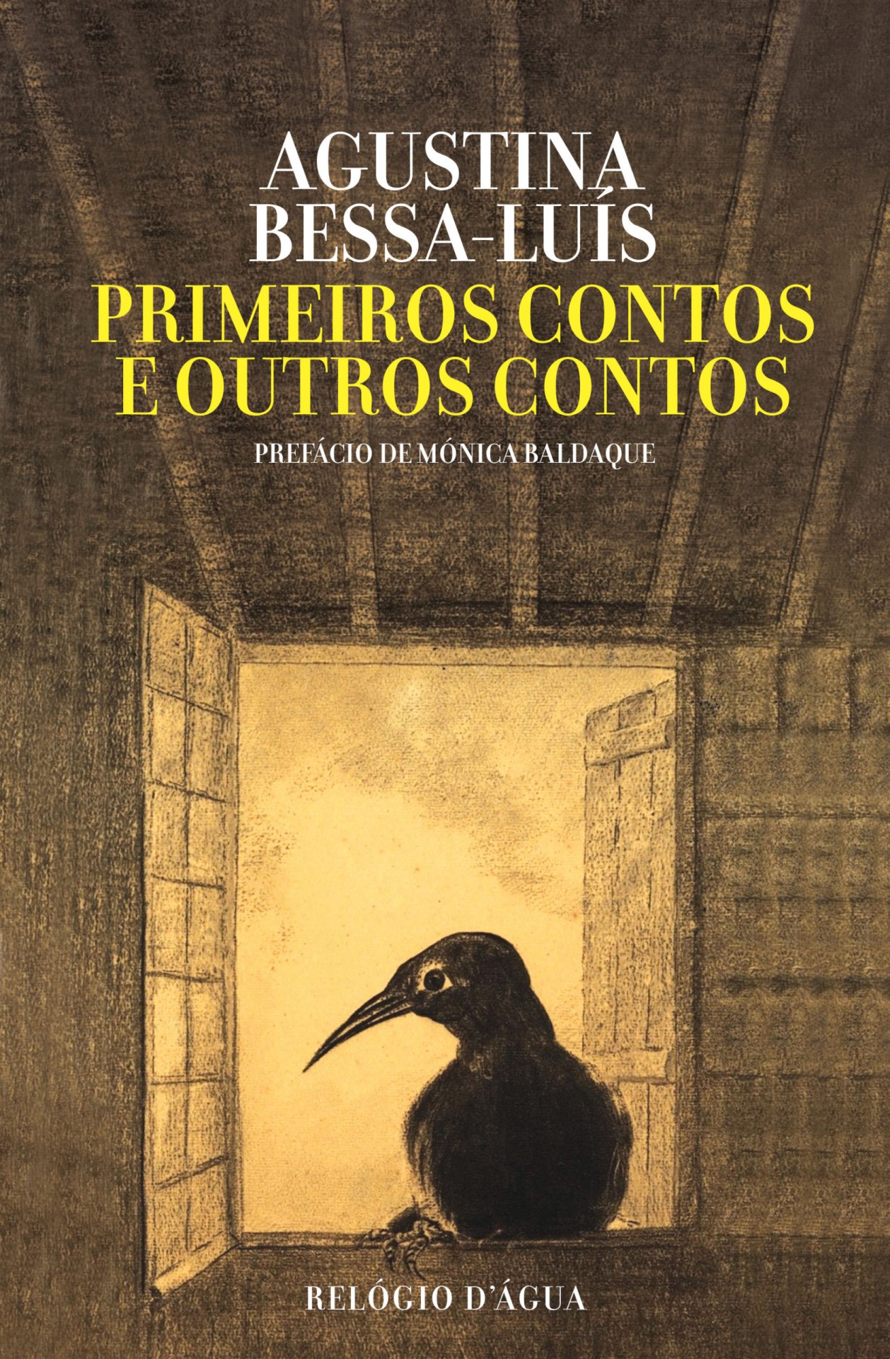 Primeiros Contos e Outros Contos Capa de livro com pássaro preto numa janela aberta e texto do título e autor.