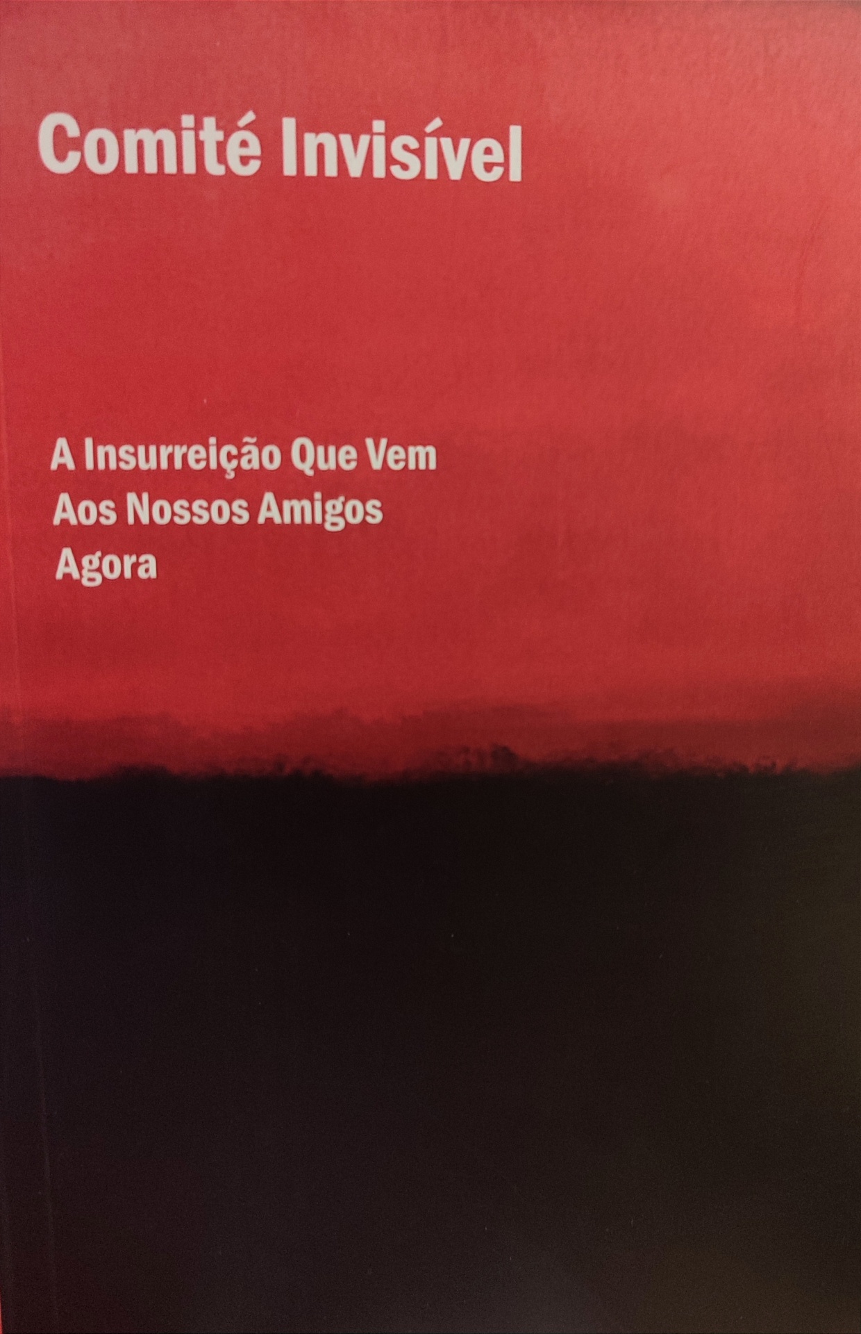 A INSURREIÇÃO QUE VEM / AOS NOSSOS AMIGOS / AGORA Capa de livro vermelho e preto com texto em branco Comité Invisível