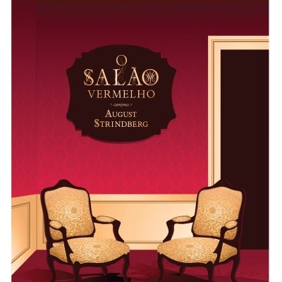Capa de livro com cadeiras ornamentadas e texto em fundo vermelho