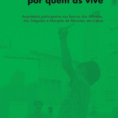 Cartaz verde com texto sobre arquitetura participativa em Lisboa