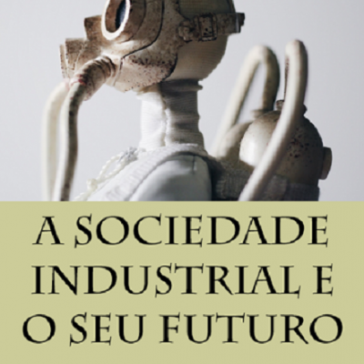 Capa de livro com figura futurista usando máscara respiratória e texto em português.