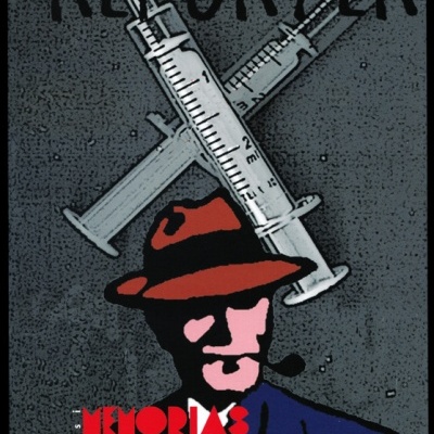 Capa de livro com seringas cruzadas, homem com chapéu vermelho e texto de título e autor