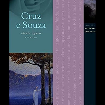 Capa do livro 'Cruz e Souza' de Flário Aguiar com imagem de figura humana sob árvore