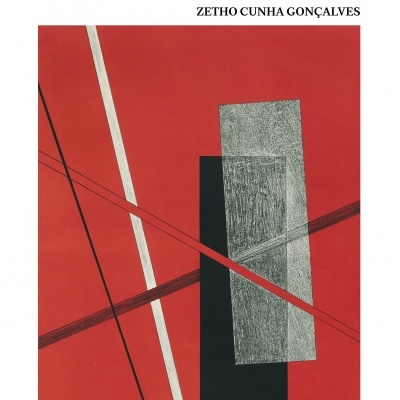 Capa do livro Transversões com fundo vermelho e formas geométricas pretas e cinzentas.