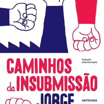 Capa de livro com punhos cerrados e texto em vermelho e azul.