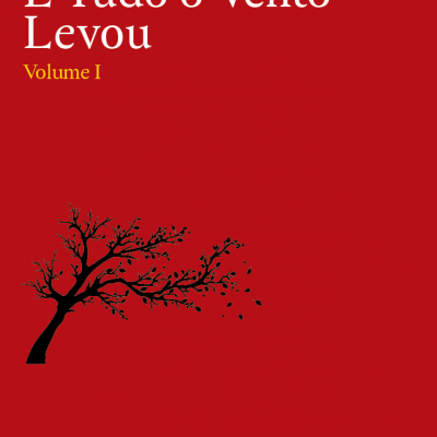 Capa de livro vermelha com texto e ilustração de árvore