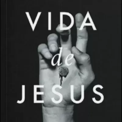 Capa de livro Vida de Jesus com mão humana em fundo preto