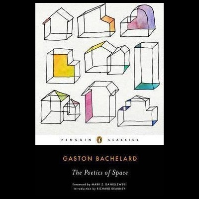 Capa de livro com formas geométricas coloridas e título 'The Poetics of Space'