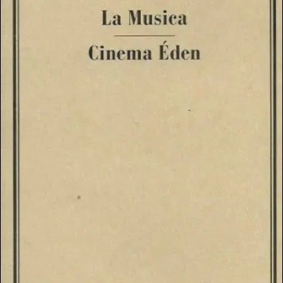 Capa de livro bege com texto preto 'La Musica Cinema Éden'