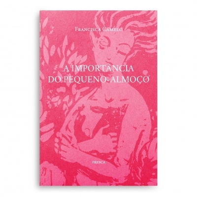 Capa de livro rosa com título e autor em branco, padrão floral e desenho abstrato