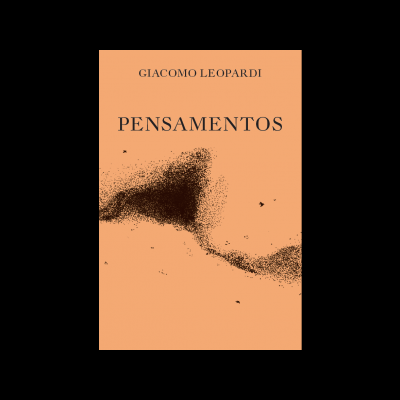 Capa de livro laranja com título PENSAMENTOS e nome GIACOMO LEOPARDI em preto