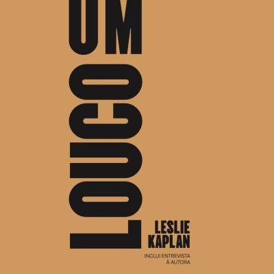 Capa de livro 'UM LOUCO' de Leslie Kaplan em fundo castanho-alaranjado