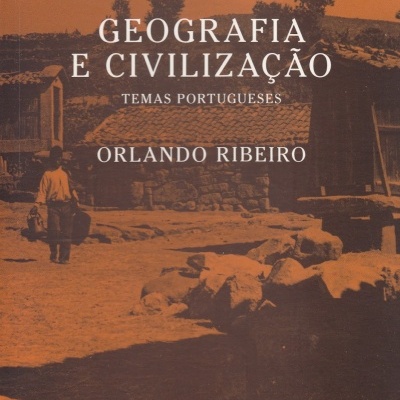 Capa de livro sobre geografia e civilização em cenário rural à sépia