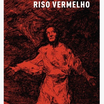 Capa de livro vermelho e preto com ilustração de figura humana e texto 'Leonid Andreiev RISO VERMELHO'