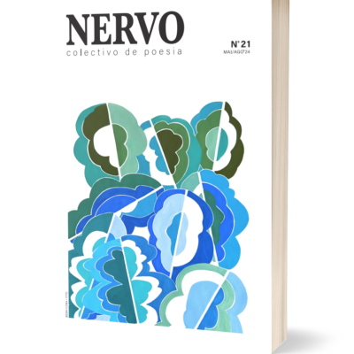 Capa de livro NERVO coletivo de poesia com padrão floral em tons de azul e verde