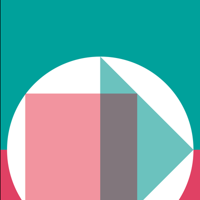 Capa de livro com formas geométricas e texto em verde e vermelho