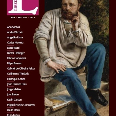 Capa da revista Libertária com homem sentado e lista de autores