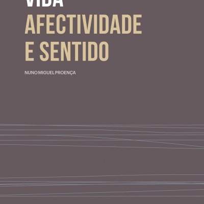 Capa de livro com texto 'VIDA AFECTIVIDADE E SENTIDO' e 'NUNO MIGUEL PROENÇA' sobre fundo castanho e linhas horizontais finas.